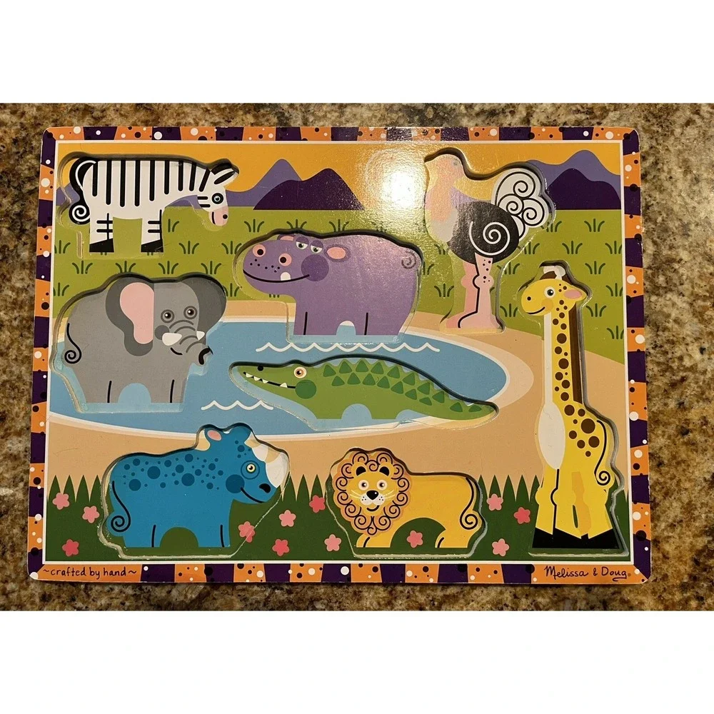 Melissa & Doug Wooden Chunky Puzzles Safari Animals 2014  8 Pieces Excellent